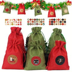 Christmas Advent Calendar Burlap Hanging Gift Bag DIY Candy Storage Pouches