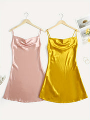 Solid Satin Slip Nightdress V Neck Sleep Dress Women's Pajamas