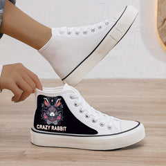 Crazy Rabbit Print Plush Lined Thermal Chunky Canvas Sneakers