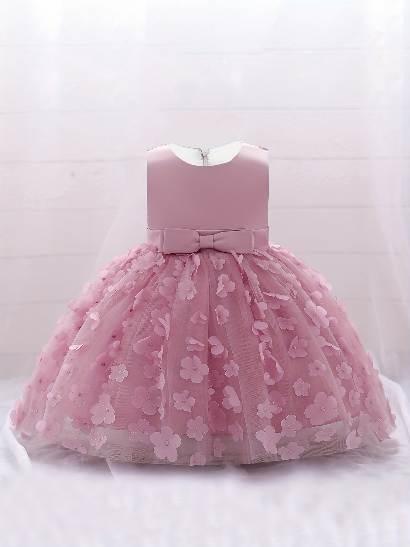 Floral Bow Belted Puffy Princess Dress