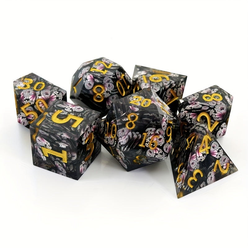 7pcs Resin Butterfly Luminous Dice Polyhedral Sharp Dice Creative Desktop