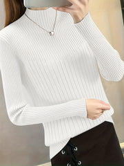 Solid Mock Neck Pullover Sweater Women's Clothing
