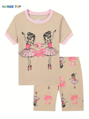Girls Ballet Girl Graphic Pajamas Set Short Sleeve Tee & Shorts Sleepwear