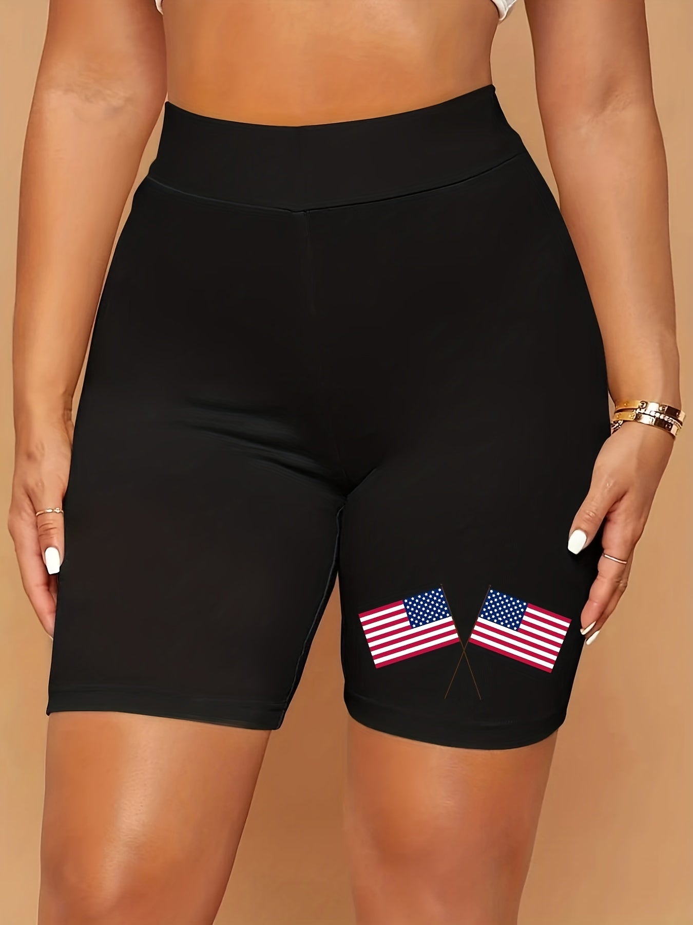 Women's Plus Flag Print High Rise Biker Shorts
