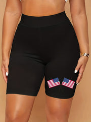 Women's Plus Flag Print High Rise Biker Shorts
