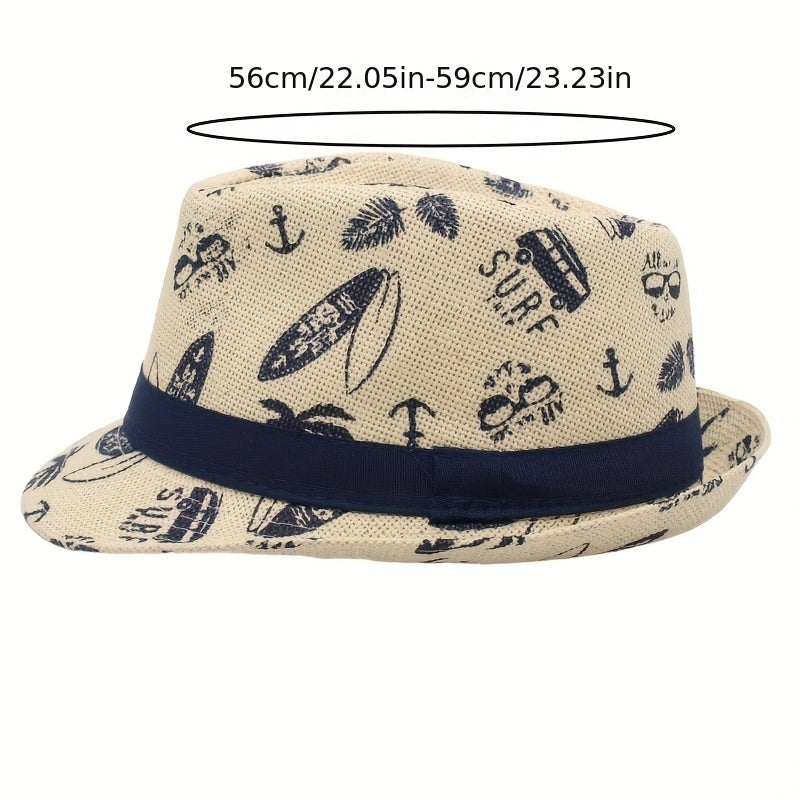 Classic Print Jazz Fedora Cap Straw Sun Hat