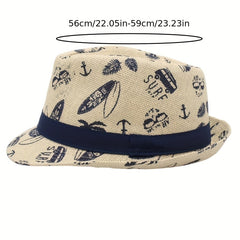 Classic Print Jazz Fedora Cap Straw Sun Hat