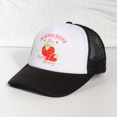 Strawberry Print Trucker Hat Mesh Baseball Cap Adjustable Sunscreen Dad Hats
