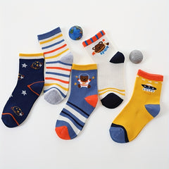 Boys Cartoon Space Bear Pattern Crew Socks