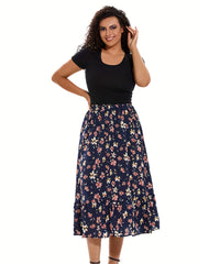 Boho Maxi Skirt Plus Ditsy Floral Print High Rise Pleated Maxi Skirt