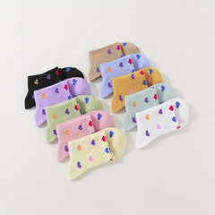 10 Pairs Heart Print Socks Soft & Comfy Short Socks Women's Stockings