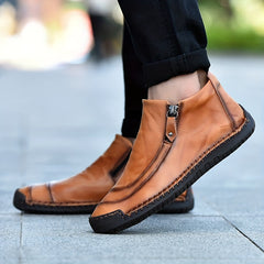Men's Vintage High Top Boots, Zipper Closure, Casual Outdoor Shoes