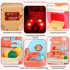 22Pcs Kids Kitchen Playset w/ Lights & Sounds - Realistic Pretend Play Food