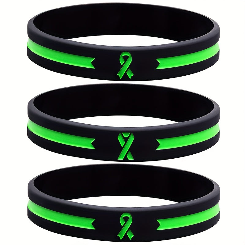 Green Awareness Ribbon Thin Line Rubber Bracelet Silicone Wristband