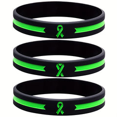 Green Awareness Ribbon Thin Line Rubber Bracelet Silicone Wristband