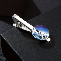 Vintage Piano Keyboard Music Note Round Tie Clip Buckle Gift