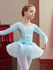 Girls Long Sleeve Ballet Leotard Tutu Dress For Dance Performance