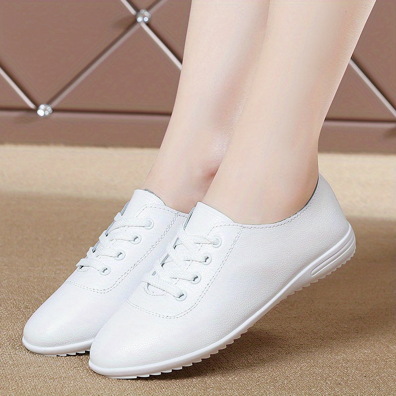 Women's Solid Flat Shoes Lightweight Low Top Lace Up Shoes
