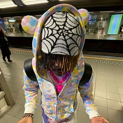 Y2K Winter Warm Beanie Hat with Spider Web Pattern