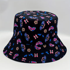 Butterfly Print Reversible Bucket Hat Cotton Fisherman Cap