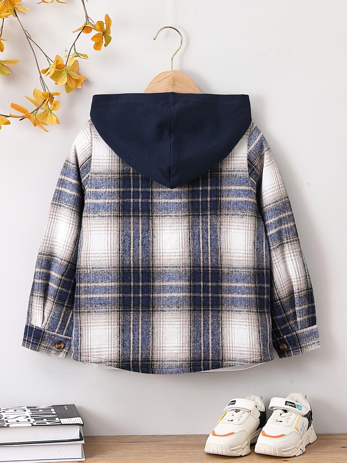 Boys Plaid Hooded Shirts Long Sleeve Button Down Hoodie Tops