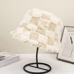 Soft Plush Winter Bucket Hat Women Faux Fur Windproof Cap