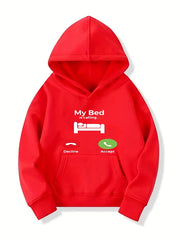 Funny My Bed Is Calling Print Boys Pullover Hooded Sweatshirt