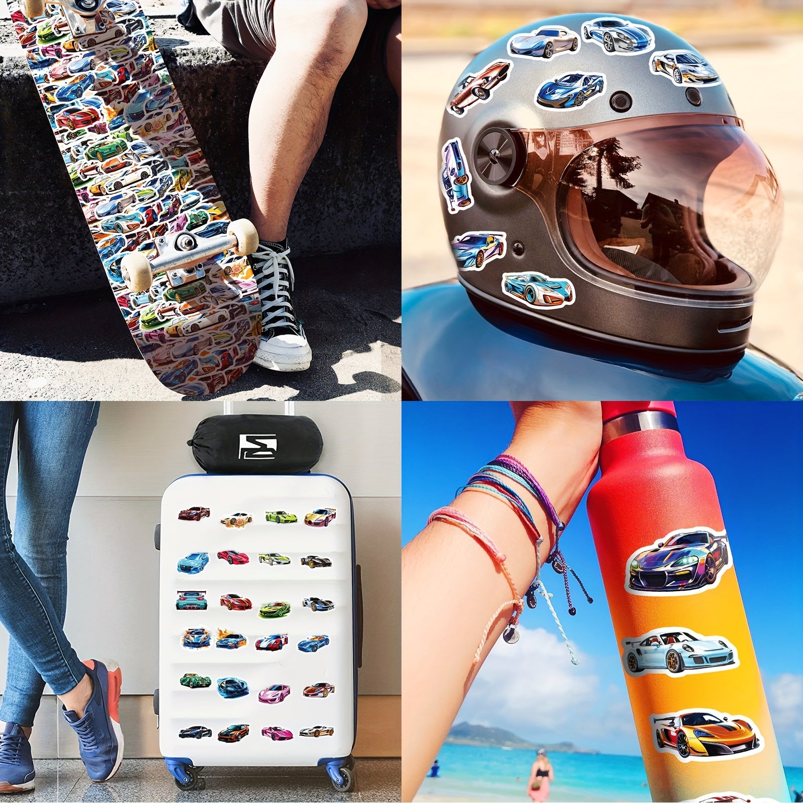 50pcs Cartoon Sports & Supercar Vinyl Stickers Waterproof