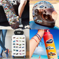 50pcs Cartoon Sports & Supercar Vinyl Stickers Waterproof