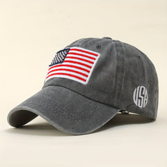 American Flag Embroidery Baseball Cap Washed Distressed Independence Patriotic