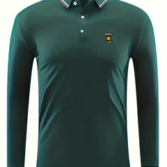 Men's Pumpkin Print Casual Button Up Long Sleeve Polo Shirt