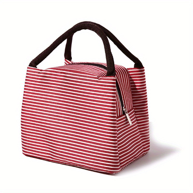 Striped Pattern Handbag Zipper Versatile Lunch Bag