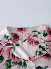 Satin Rose Print Nightshirt with Pocket