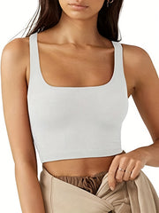 Y2K Ribbed Crop Tank Top Sexy Square Neck Sleeveless Summer Women's Clothing