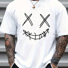 Men's Smiling Face Graphic Casual T Shirt Crew Neck Comfy Top