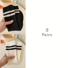 6 Pairs Striped Fuzzy Socks Warm Mid Tube Stockings