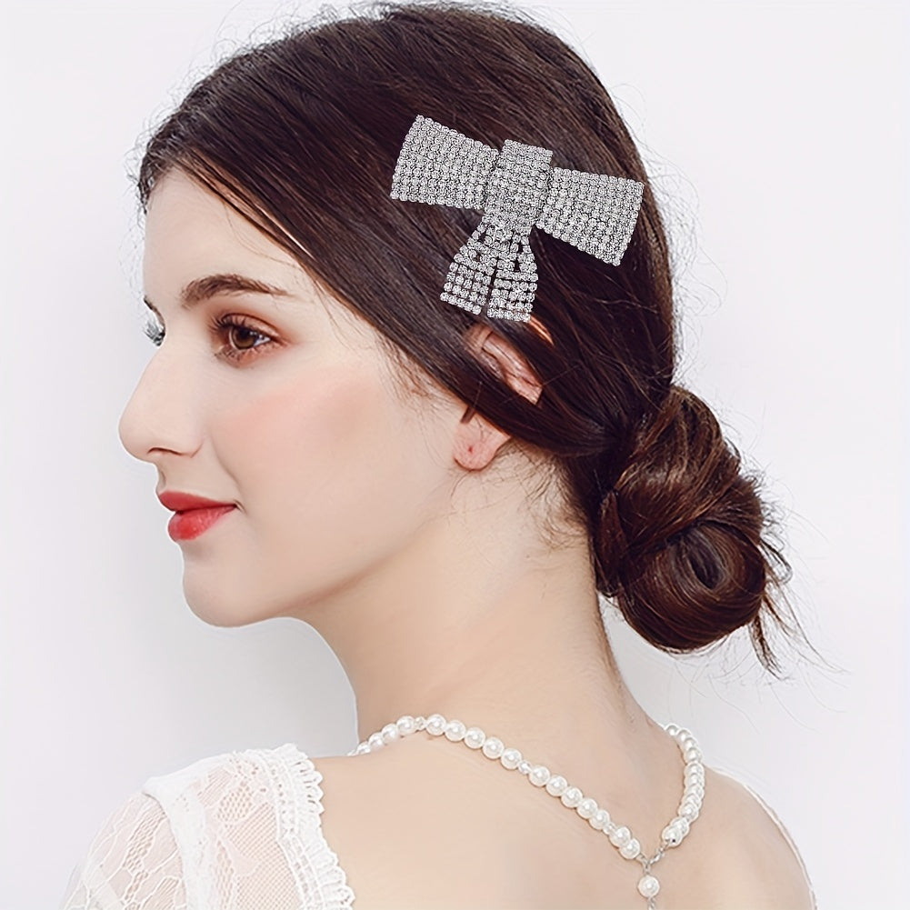 Rhinestone Bow Hair Clip Metal Headgear Back Head Clip