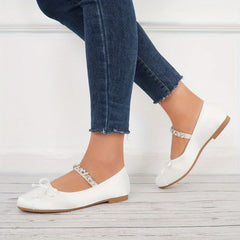 Women's Bow Mary Jane Rhinestone Flats Soft Sole Slip On Satin Shoes