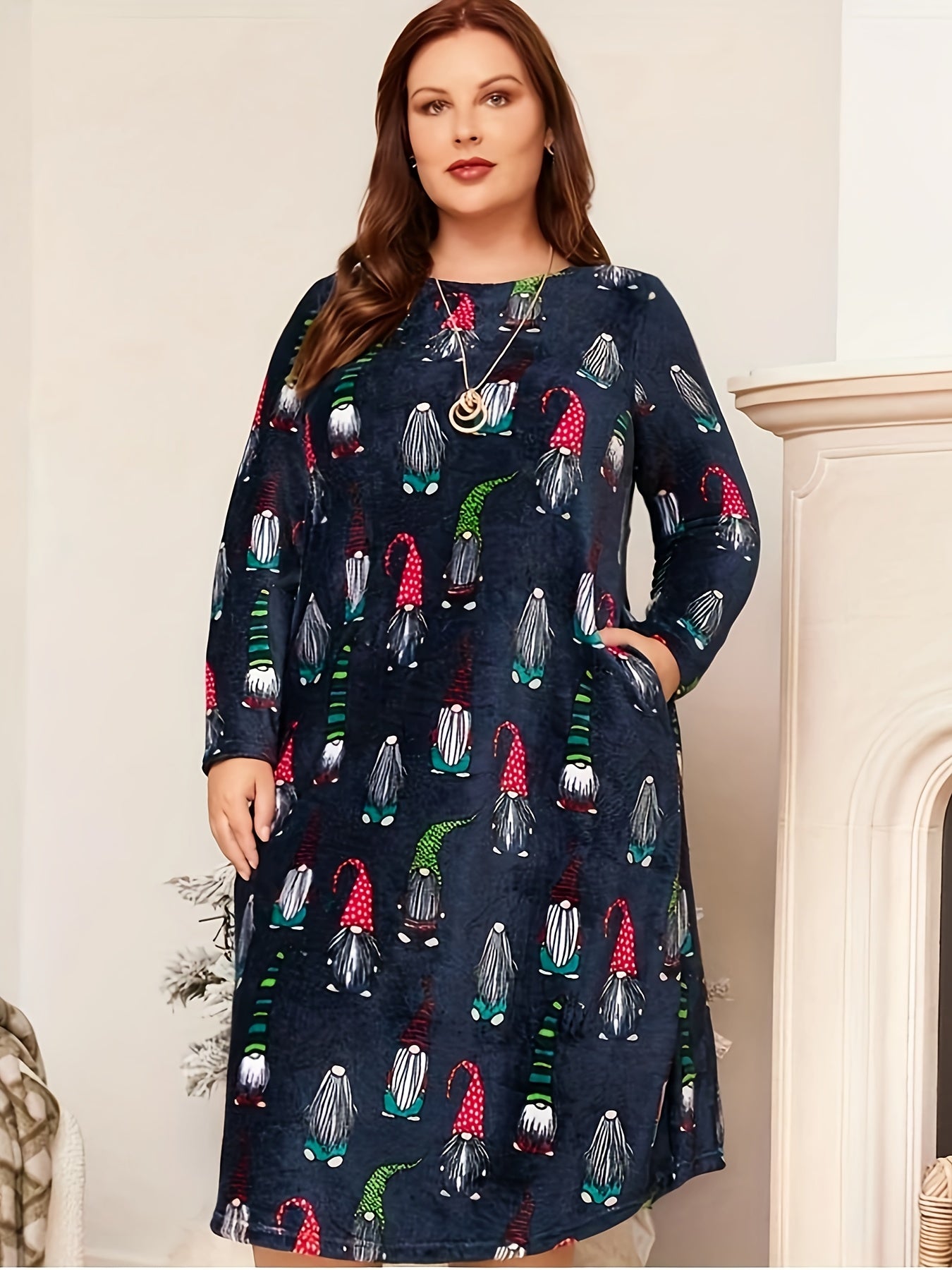 Christmas Casual Dress Women's Plus Graphic Print Long Sleeve Dress