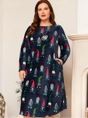 Christmas Casual Dress Women's Plus Graphic Print Long Sleeve Dress