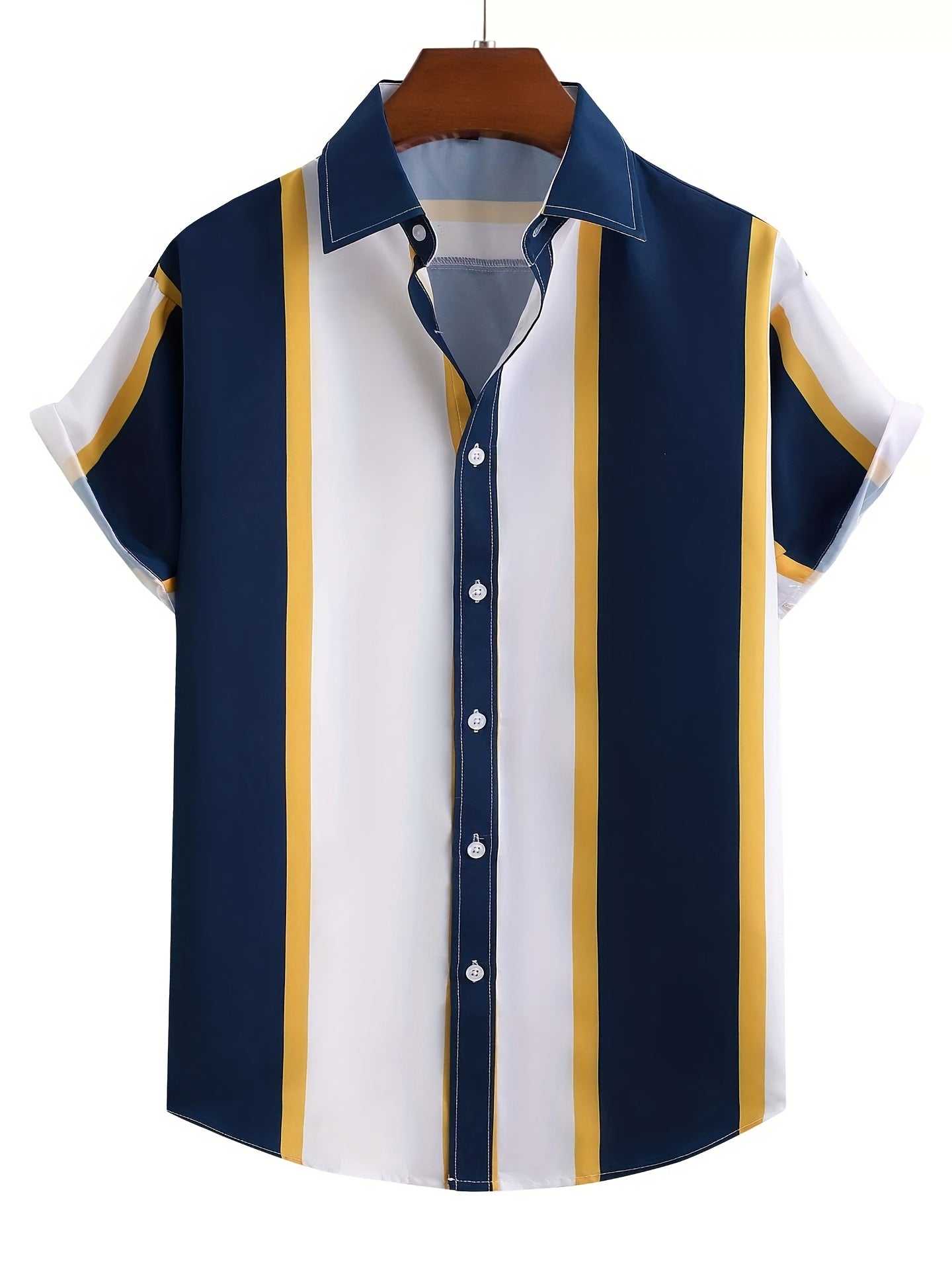 Men's Stripe Print Casual Short Sleeve Shirt for Summer Vacation