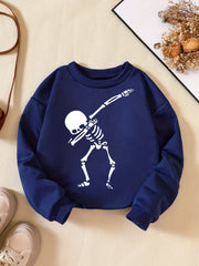 Funny Skeleton Print Boys Casual Sweatshirt Long Sleeve Crew Neck Tops