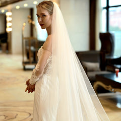 Ivory Bridal Cathedral Wedding Veil Lace Embroidery With Comb