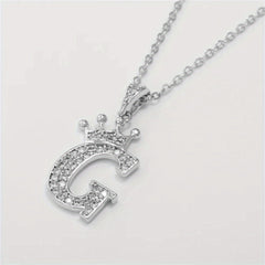 Zircon Crown Letter Necklace Pendant in Golden Plated Copper Chain