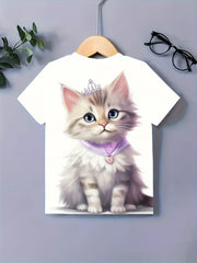 Cat Princess Graphic T shirt Girls Casual Short Sleeve Tees Summer Clothes Gift
