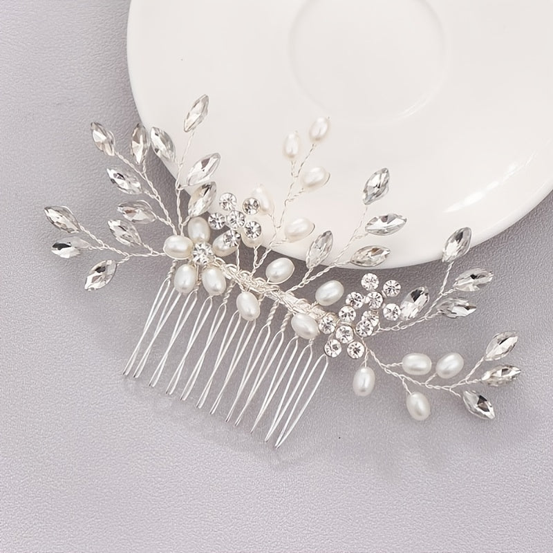 Bridal Hair Comb Wedding Headpiece Faux Pearl Rhinestone Crystal Accessorie