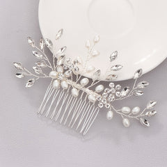 Bridal Hair Comb Wedding Headpiece Faux Pearl Rhinestone Crystal Accessorie