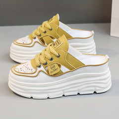 Women's Breathable Platform Mule Sneakers Lace Up Shoes