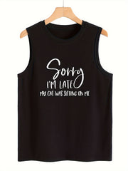 Letter Pattern Stretchy Sports Vest Round Neck Sleeveless Top