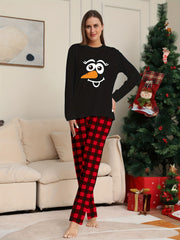 Christmas Print Pajama Set Long Sleeve Top & Plaid Pants